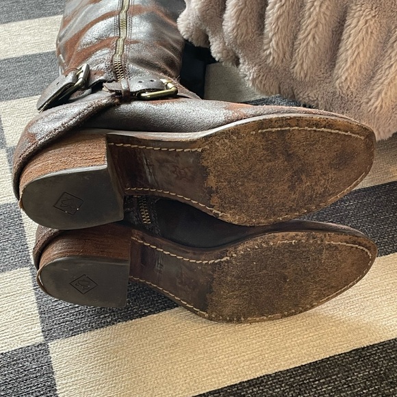 Donald J Pliner Brown Leather Buckle Zipper Design Knee Boots - Picture 5 of 5